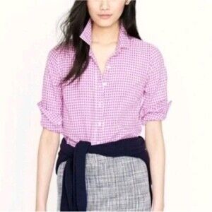 J. Crew The Perfect Shirt Pink Gingham Size P10 Cotton Long Sleeve Button Up